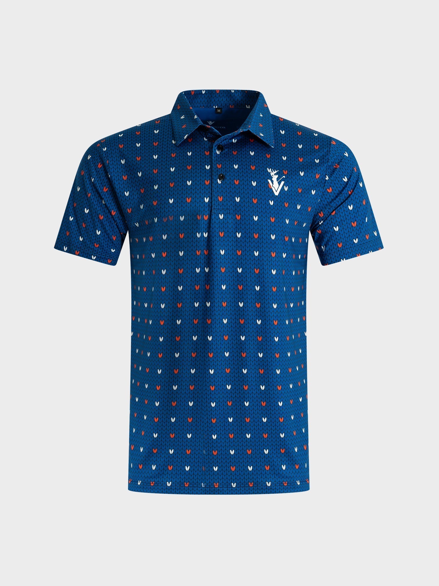 The Knitted polo by VittoriaGolfco in blue with textured knit pattern and logo on chest
