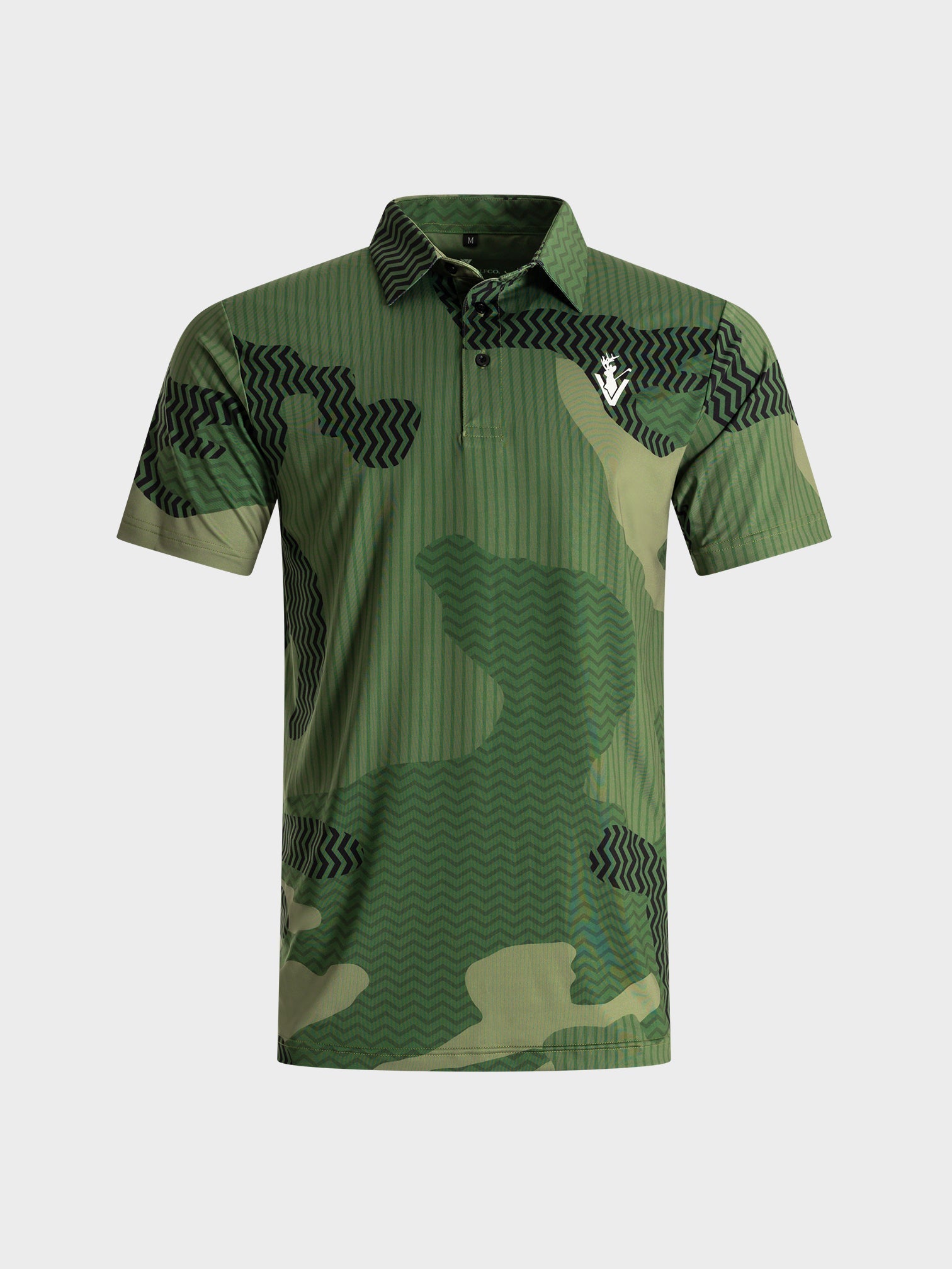 VittoriaGolfco Polo The Unseen camo patterned green golf shirt with tactical design