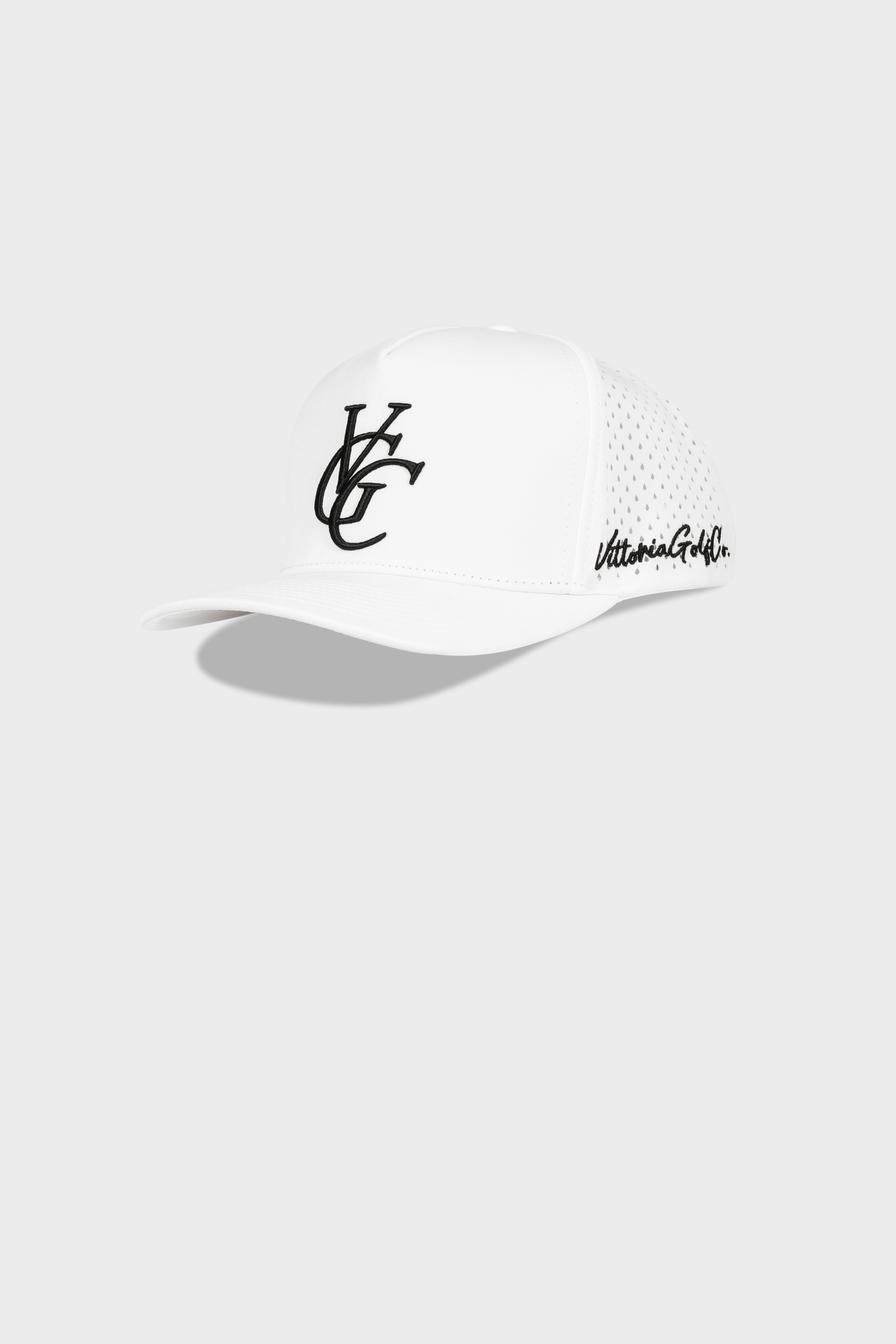 Performance VGC Snapback- White golf cap with adjustable fit and breathable fabric by Vittoria Golf Co.