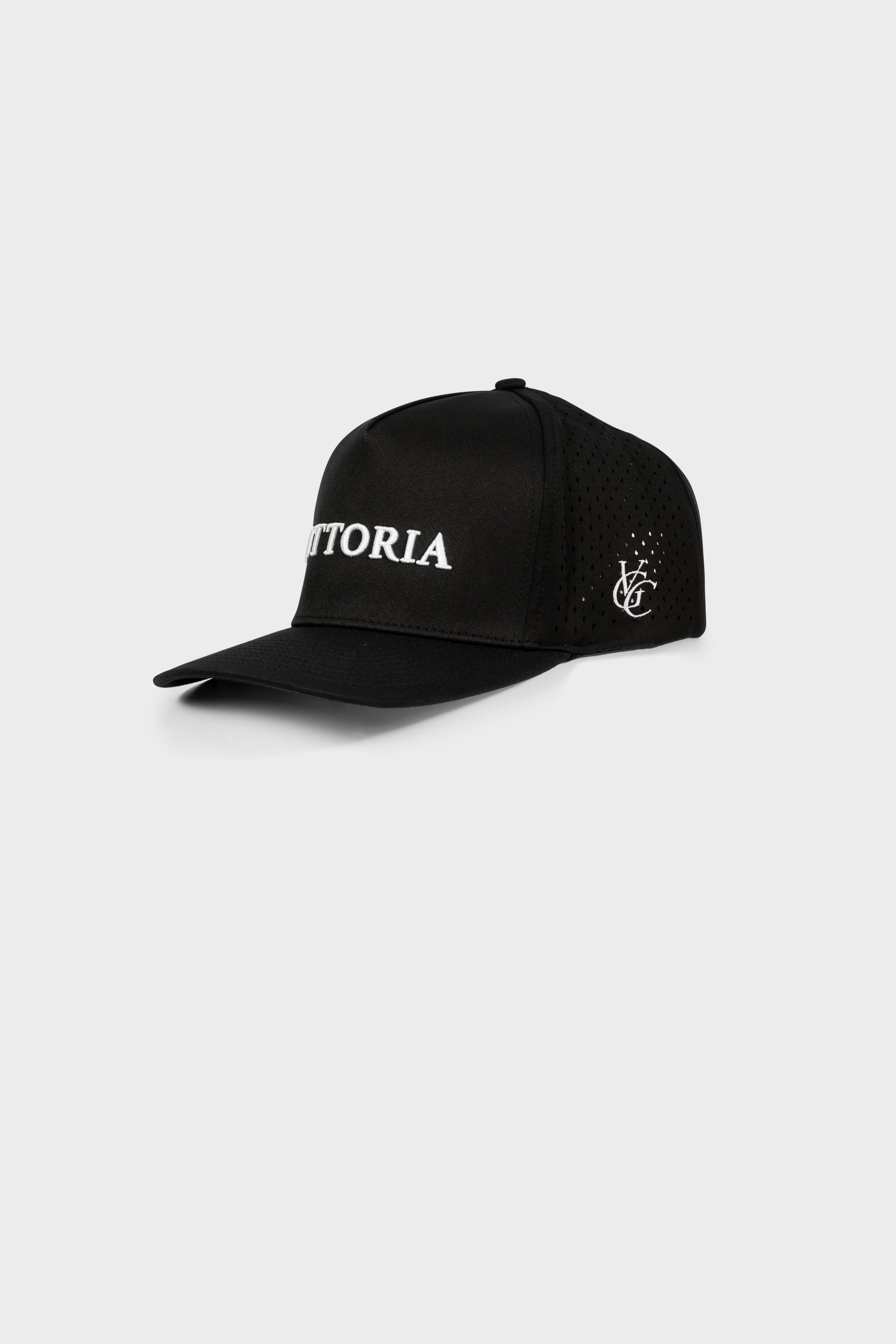 Performance VITTORIA Snapback black golf hat with adjustable closure and logo embroidery