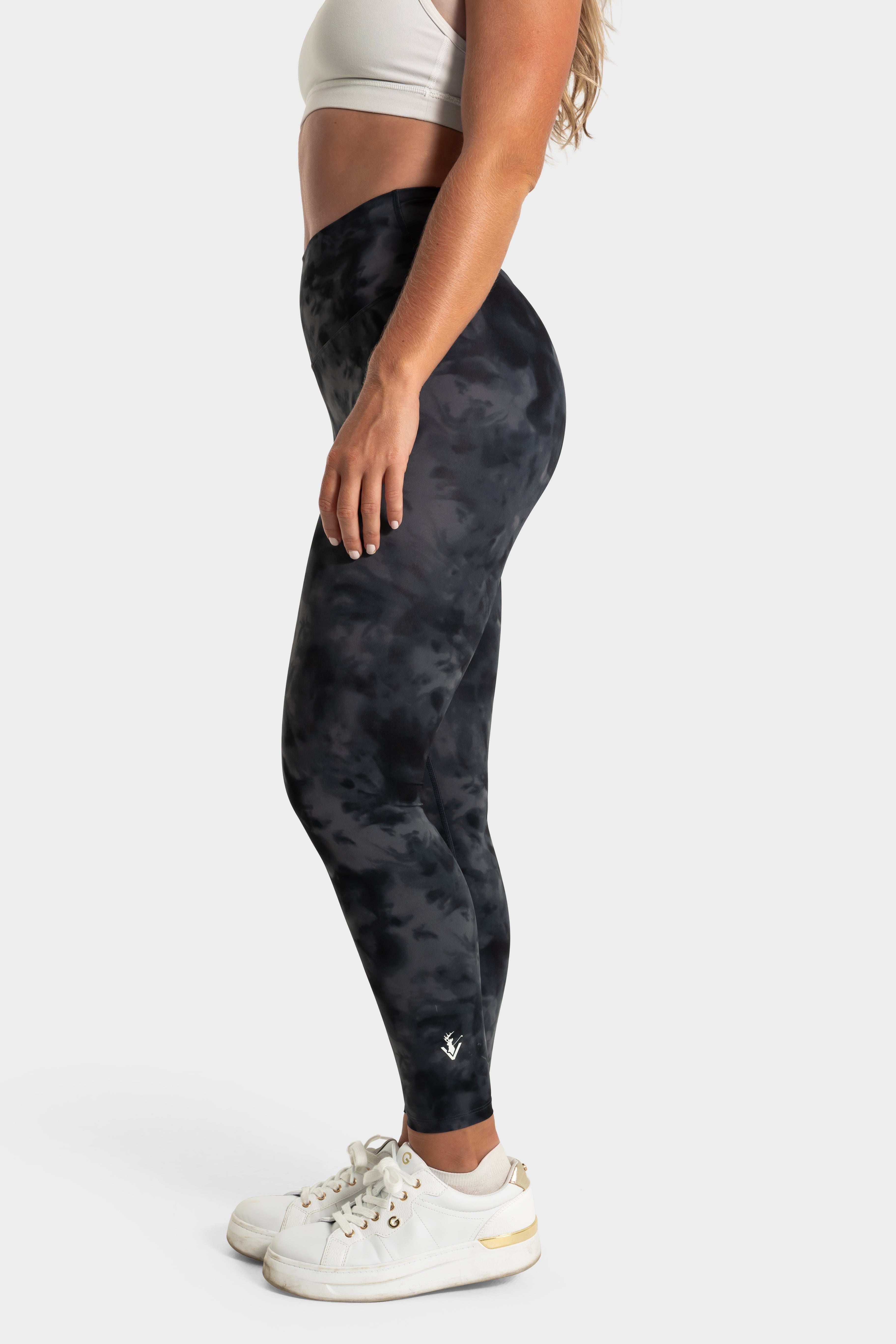 The Quelles premium black tie-dye leggings with stretch fabric for active comfort and style by VittoriaGolfCo