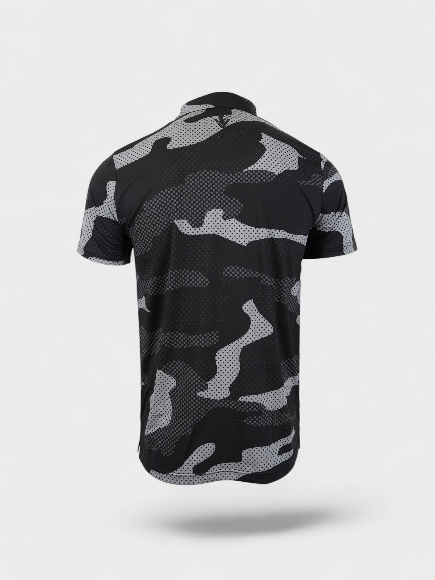 The Phantom Polo black and white camo cycling jersey with breathable, stretch fabric for performance and precision