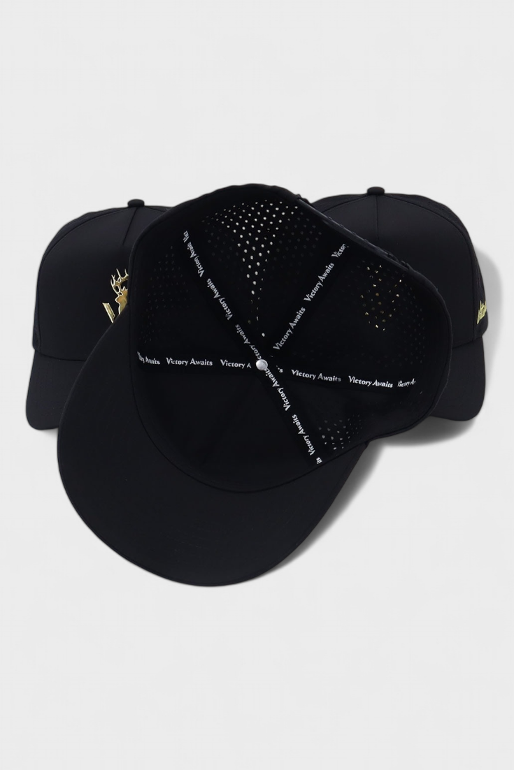 Black Golden Era 2 hat with golden logo embroidery and perforated inner lining for ventilation