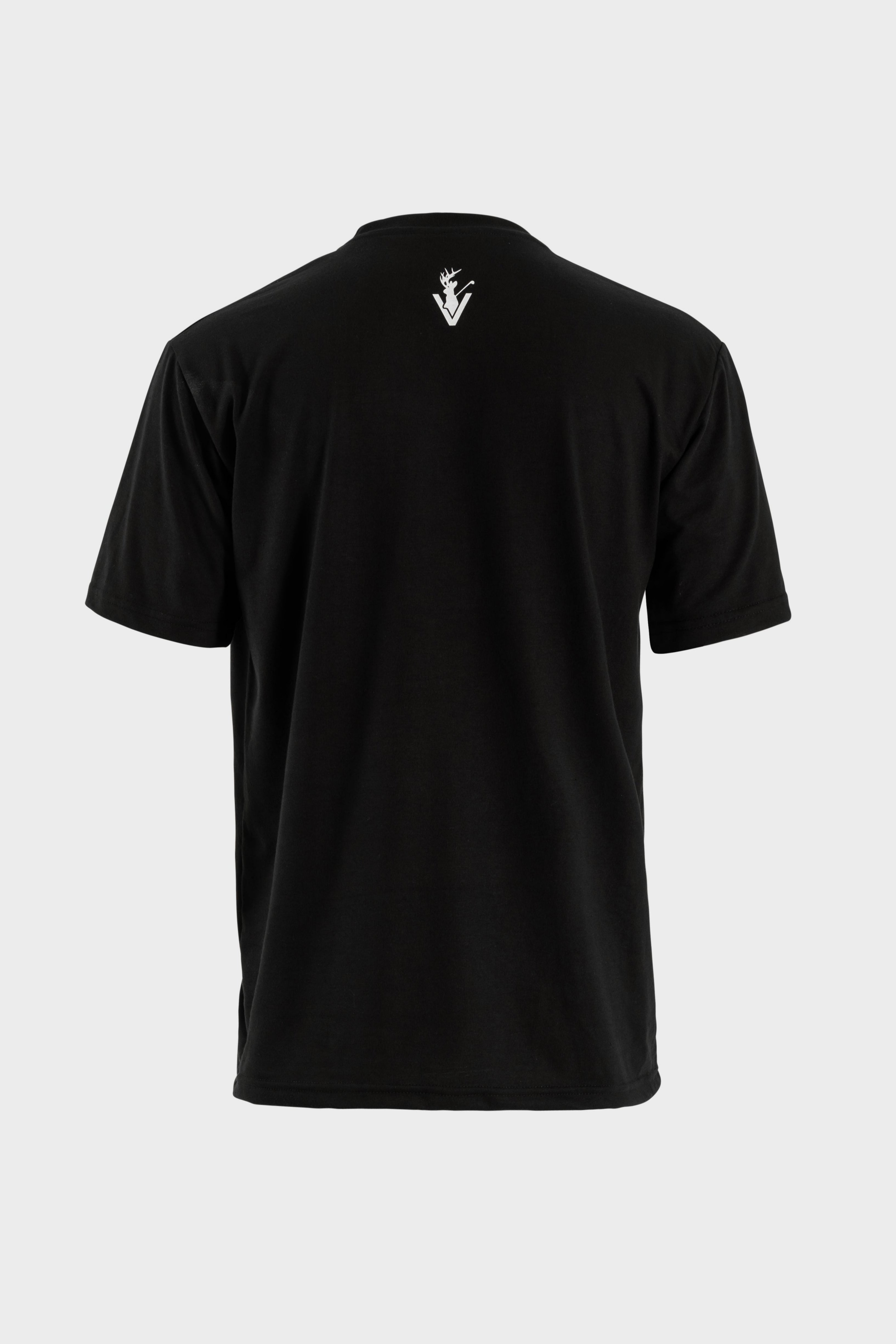 Back view of black Vittoria Basic Tee with logo on upper back, 100% cotton, classic fit.
