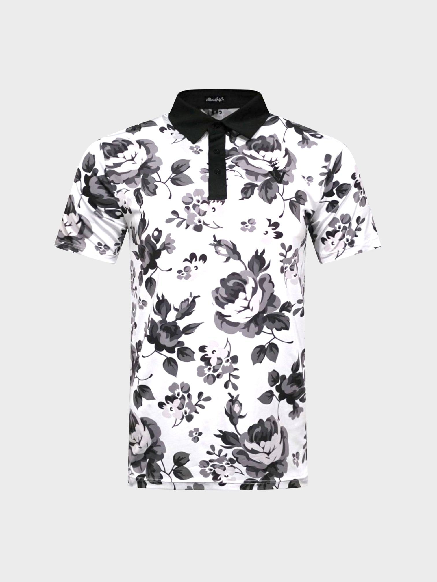 The Ghost Garden black and white floral two-tone polo shirt