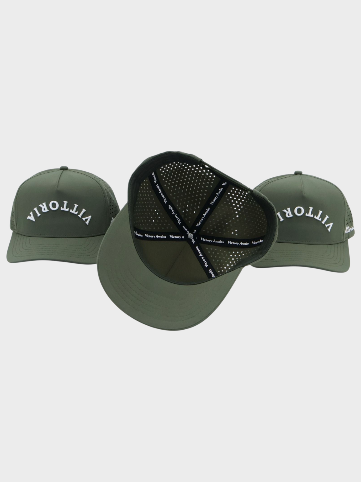Green Upside Down adjustable snapback golf hat with bold white lettering and mesh interior for breathability