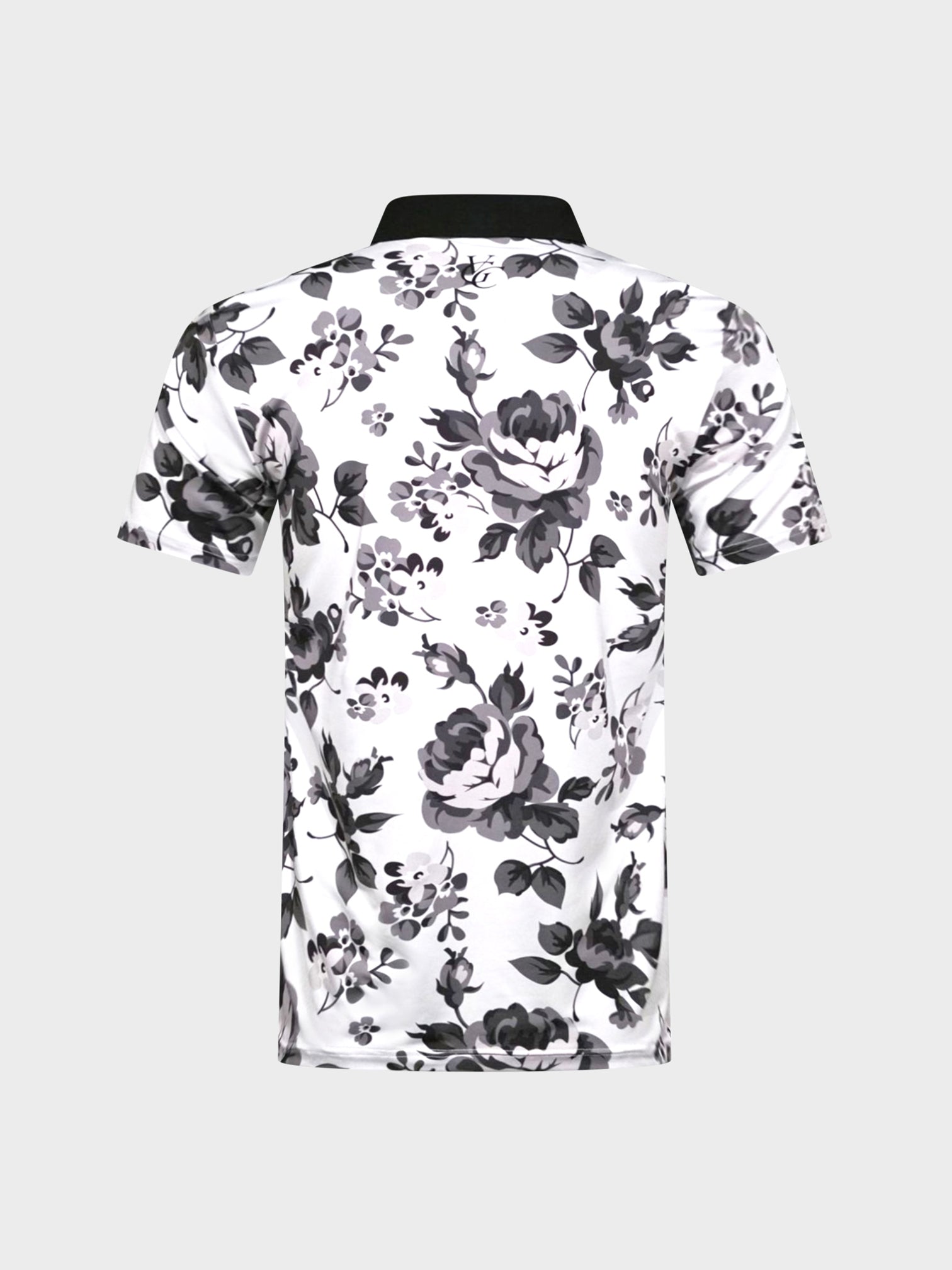 The Ghost Garden black and white floral polo shirt with contrasting collar