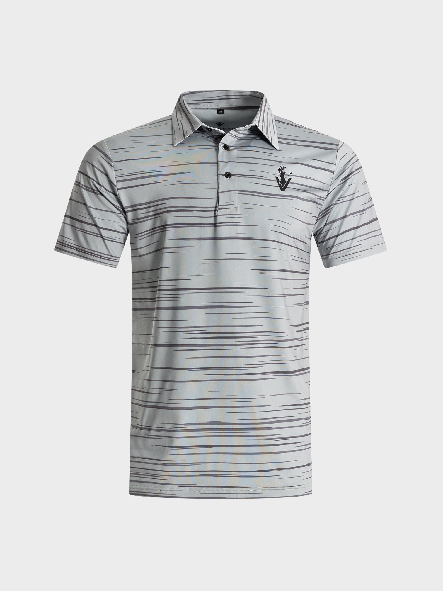 The Gray polo shirt by VittoriaGolfco in classic grey with subtle horizontal stripes and button collar design