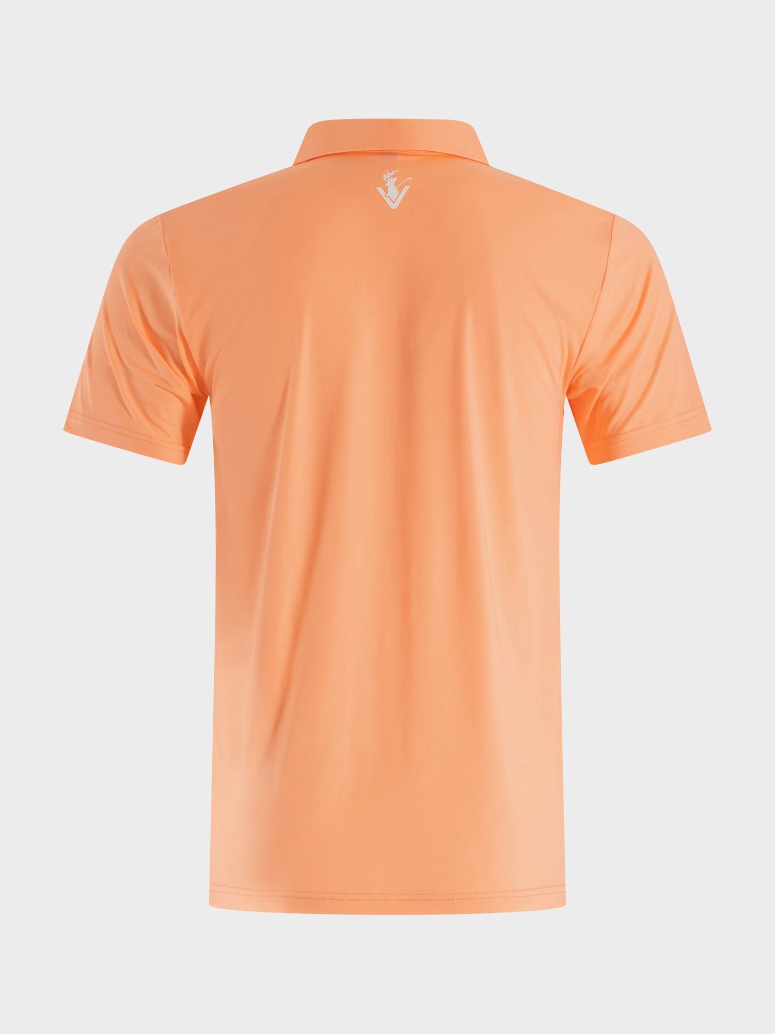 Back view of The Dawn peach golf polo shirt from VittoriaGolfCo with breathable fabric and modern cut