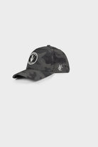 The Invincible 2 Hat by VittoriaGolfco adjustable snapback cap in black camo pattern with logo patch