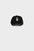 The Vittoria Black adjustable snapback hat with white logo on front