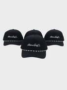 Black Vittoria Rope Hat with white rope detail and adjustable snapback closure